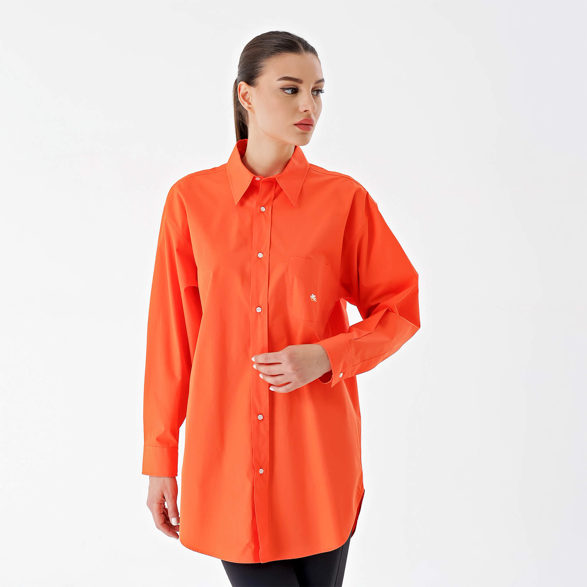 Etro - Orange Cotton Etro Logo Printed Oversize Shirt 